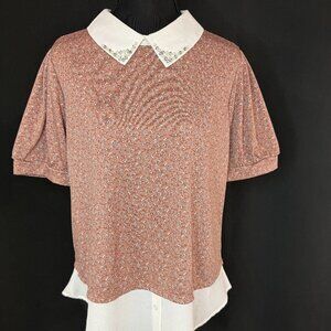 Floral Blouse with Embellished Collar | Feminine Vintage-Inspired Top